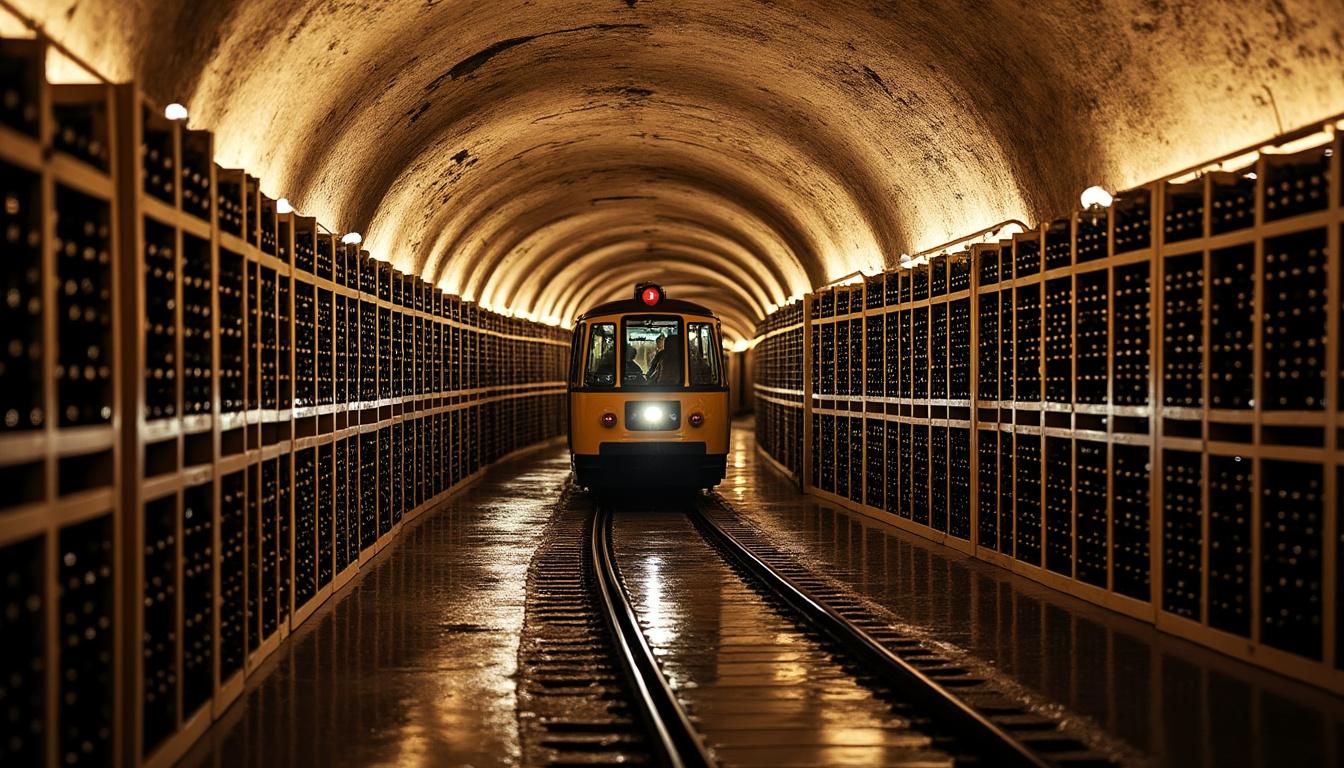 découvrez une visite originale des caves de champagne à bord d'un petit train touristique, pour une expérience ludique et gourmande au cœur des vignobles.